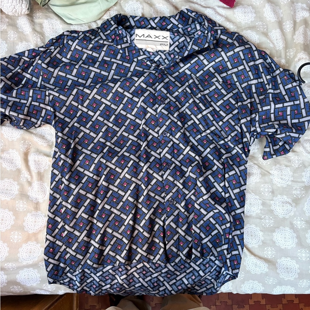 Men's Blue and Red Geometric Casual Shirt